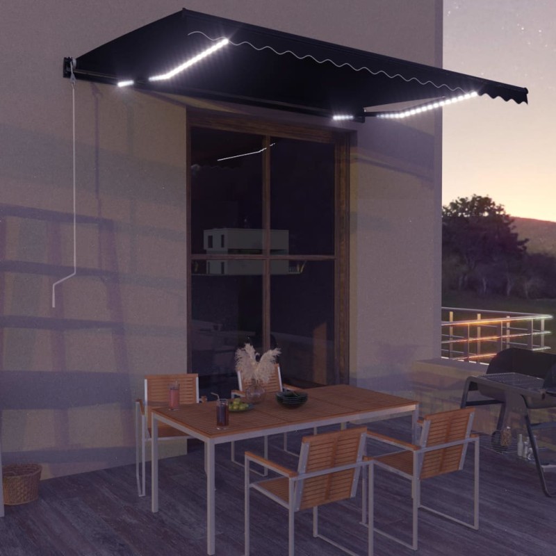Tenda da Sole Retrattile Manuale con LED 450x300 cm Antracite Tenda da Sole Retrattile Manuale con LED 450x300 cm Antracite