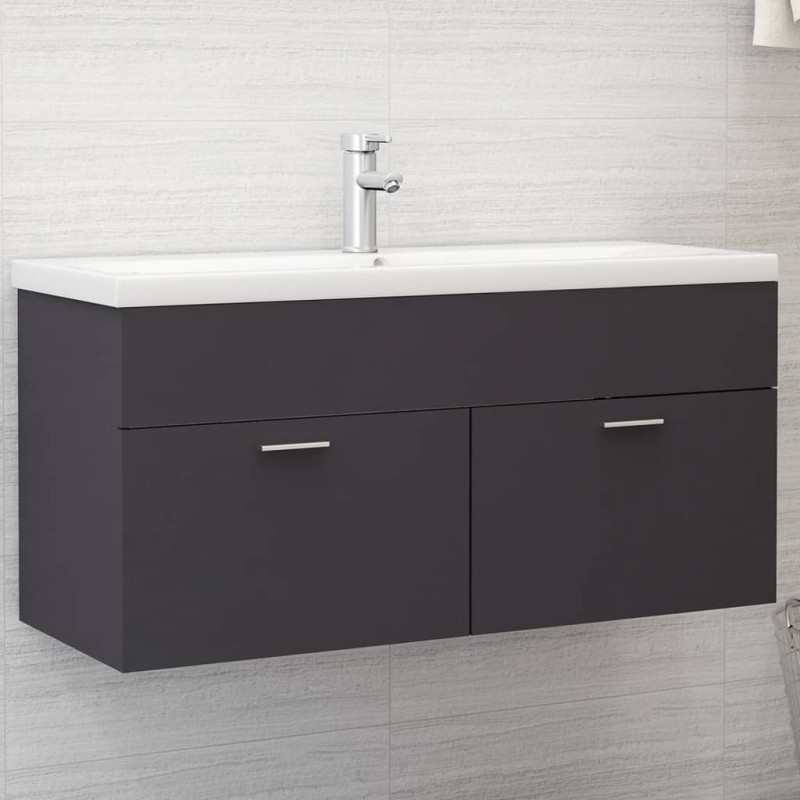 Mobile da Bagno con Lavabo Integrato Grigio in Truciolato Mobile da Bagno con Lavabo Integrato Grigio in Truciolato