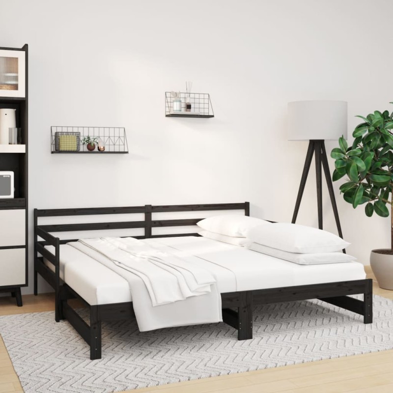 Dormeuse Estraibile Nera 2x(80x200) cm Legno Massello di Pino Dormeuse Estraibile Nera 2x(80x200) cm Legno Massello di Pino