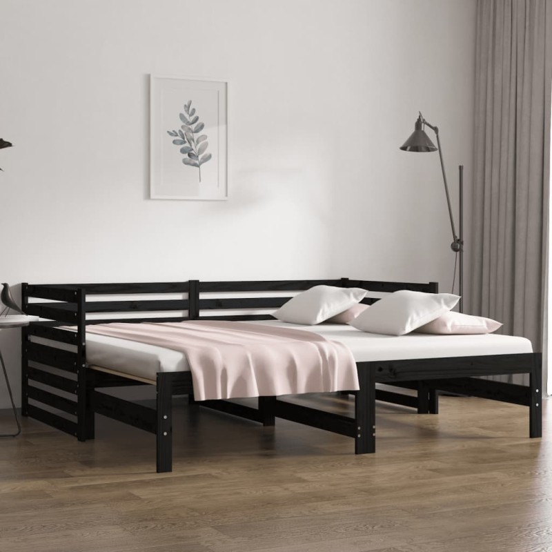 Dormeuse Estraibile Nera 2x(80x200) cm Legno Massello di Pino Dormeuse Estraibile Nera 2x(80x200) cm Legno Massello di Pino