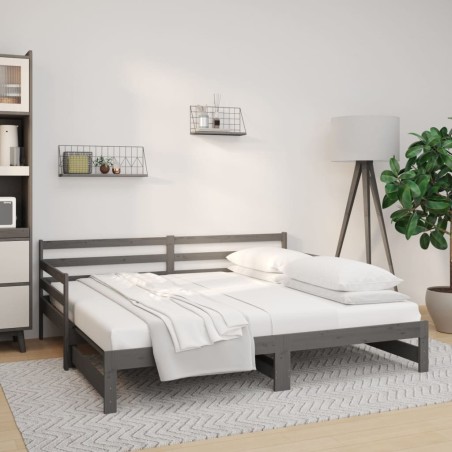 Dormeuse Estraibile Grigia 2x(80x200) cm Legno Massello di Pino