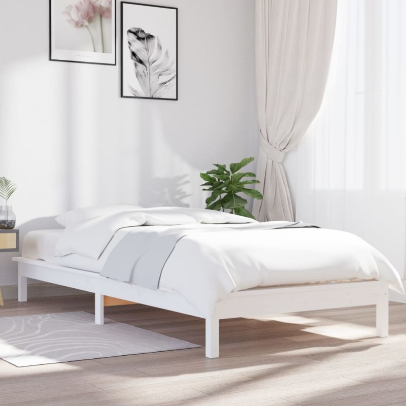 Giroletto Bianco 90x190 cm in Legno Massello di Pino 3FT Single Giroletto Bianco 90x190 cm in Legno Massello di Pino 3FT Single