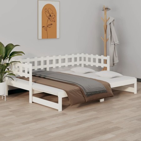 Dormeuse Estraibile Bianca 2x(90x200) cm Legno Massello di Pino