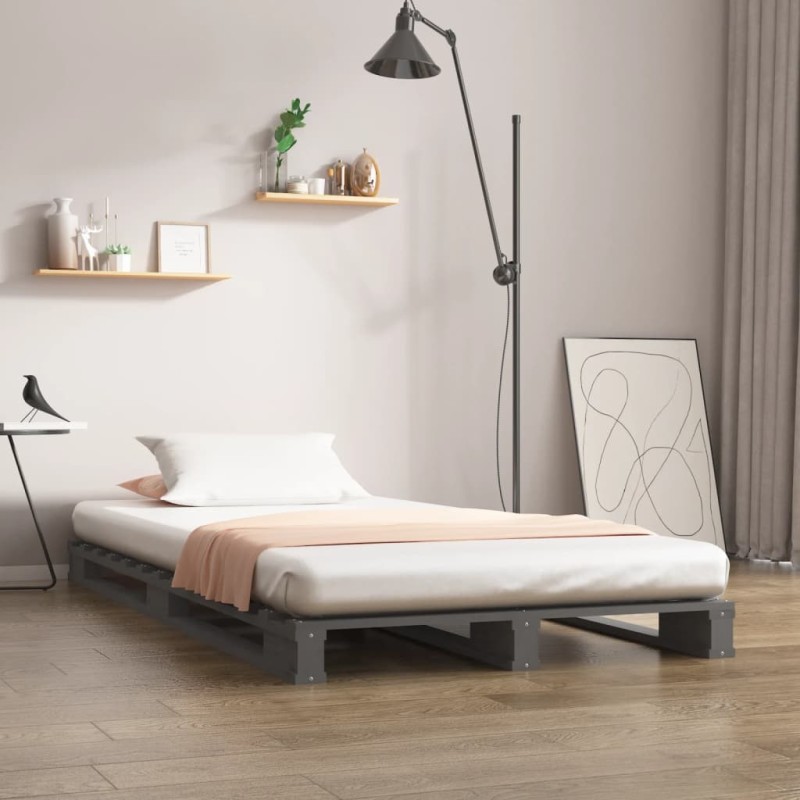 Letto a Pallet Grigio 90x190 cm in Massello di Pino 3FT Single Letto a Pallet Grigio 90x190 cm in Massello di Pino 3FT Single