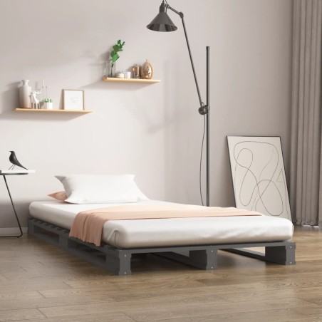 Letto a Pallet Grigio 90x190 cm in Massello di Pino 3FT Single