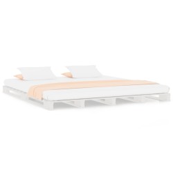 Letto a Pallet Bianco 160x200 cm in Legno Massello di Pino