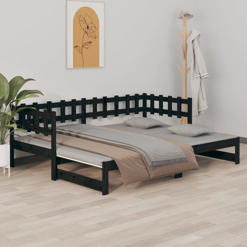 Dormeuse Estraibile Nera 2x(90x200) cm Legno Massello di Pino Dormeuse Estraibile Nera 2x(90x200) cm Legno Massello di Pino