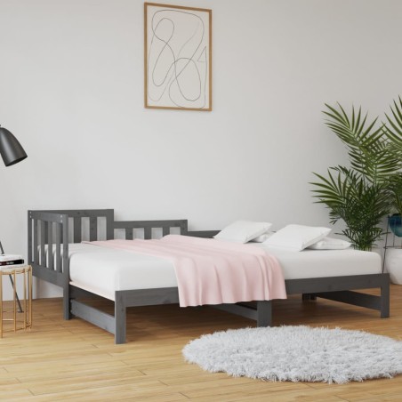 Dormeuse Estraibile Grigia 2x(90x200) cm Legno Massello di Pino