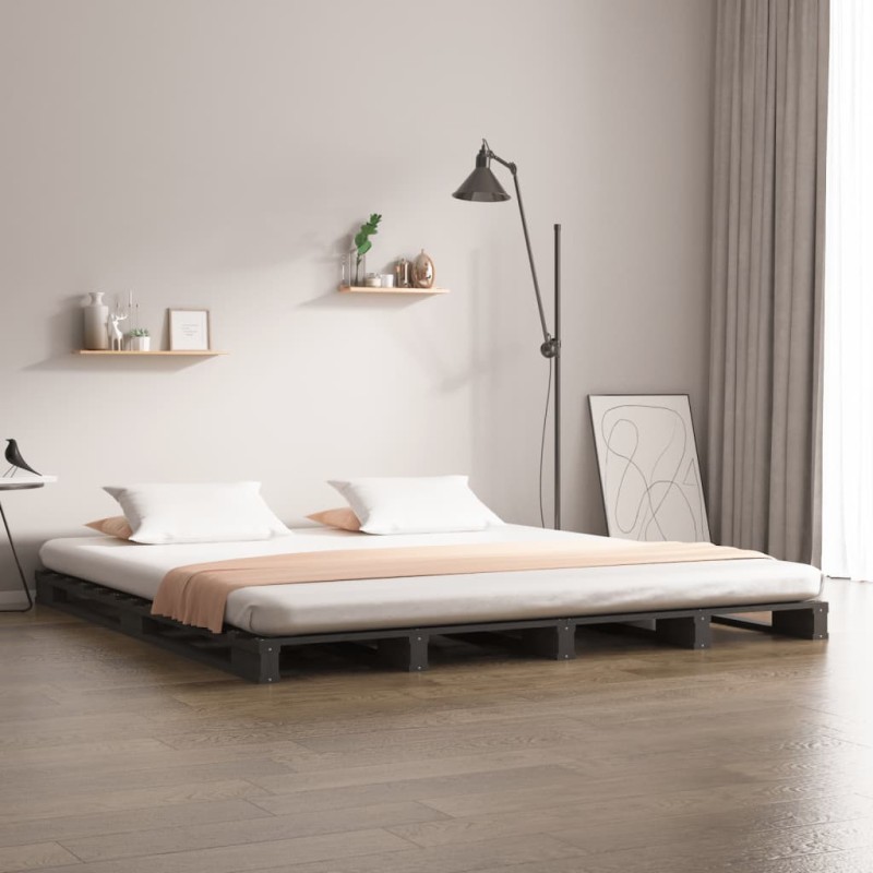 Letto a Pallet Grigio 160x200 cm in Legno Massello di Pino Letto a Pallet Grigio 160x200 cm in Legno Massello di Pino