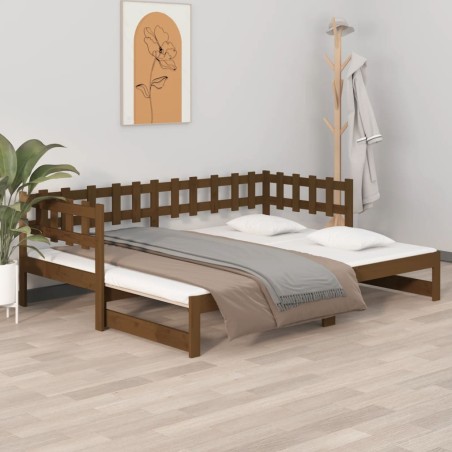 Dormeuse Estraibile Miele 2x(90x200) cm Legno Massello di Pino
