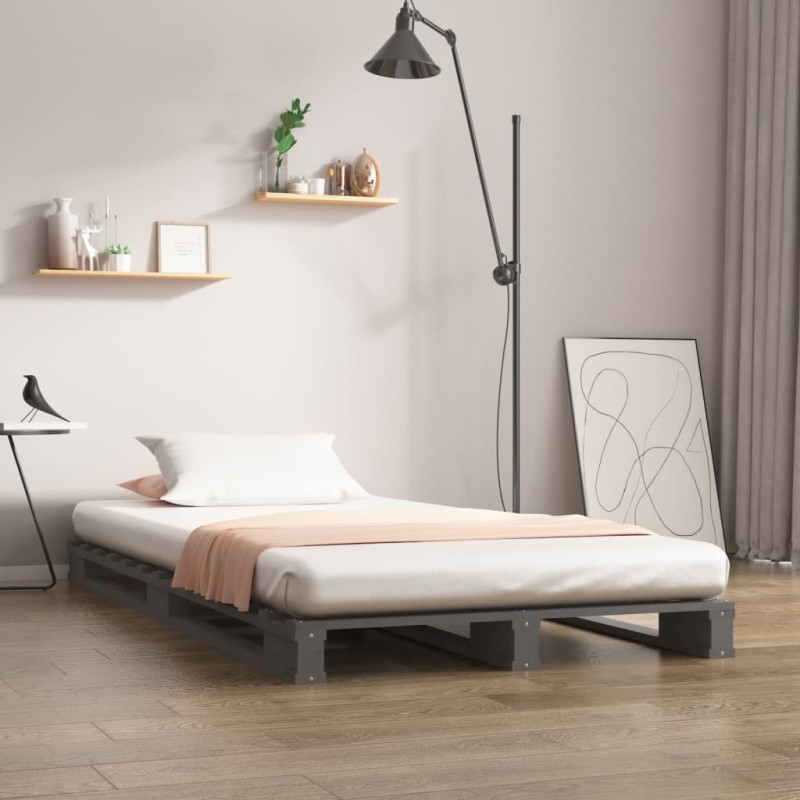 vidaXL Letto a Pallet Grigio 100x200 cm in Legno Massello di Pino vidaXL Letto a Pallet Grigio 100x200 cm in Legno Massello di Pino