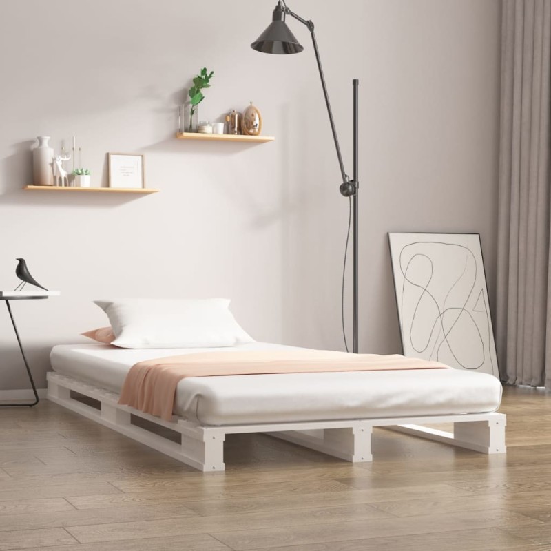 Letto a Pallet Bianco 75x190 cm Massello Pino 2FT6 Small Single Letto a Pallet Bianco 75x190 cm Massello Pino 2FT6 Small Single