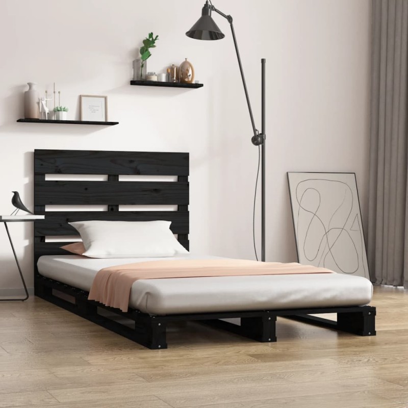 vidaXL Giroletto Nero 75x190 cm Legno Massello Pino Small Single vidaXL Giroletto Nero 75x190 cm Legno Massello Pino Small Single