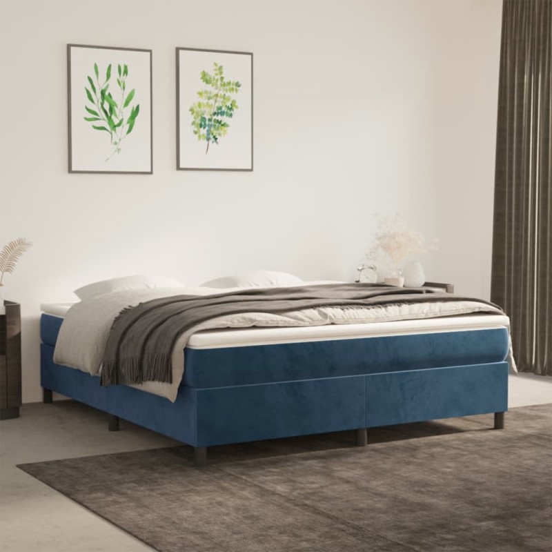 Giroletto a Molle Blu Scuro 160x200 cm in Velluto Giroletto a Molle Blu Scuro 160x200 cm in Velluto