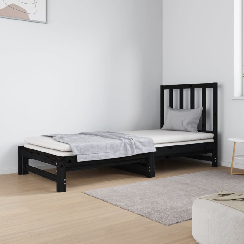 Dormeuse Estraibile Nera 2x(90x190) cm Legno Massello di Pino Dormeuse Estraibile Nera 2x(90x190) cm Legno Massello di Pino