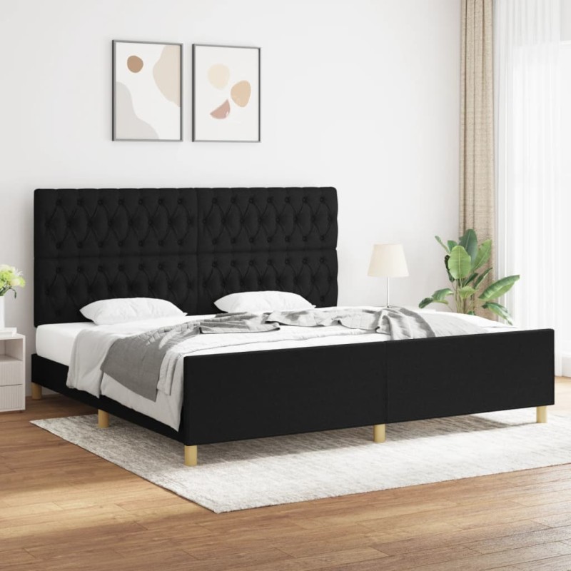 vidaXL Giroletto con Testiera Nero 200x200 cm in Tessuto
