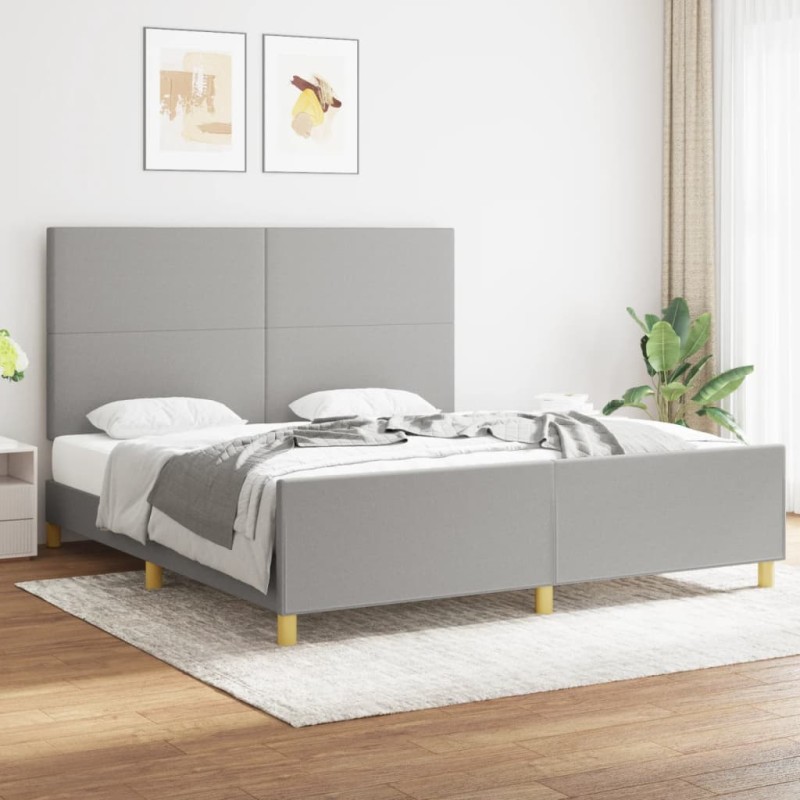 Giroletto con Testiera Grigio Chiaro 180x200 cm in Tessuto Giroletto con Testiera Grigio Chiaro 180x200 cm in Tessuto