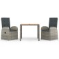 Set da Pranzo da Giardino 3 pz con Cuscini in Polyrattan Grigio
