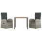Set da Pranzo da Giardino 3 pz con Cuscini in Polyrattan Grigio