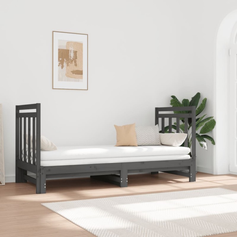 Dormeuse Estraibile Grigia 2x(90x190) cm Legno Massello di Pino Dormeuse Estraibile Grigia 2x(90x190) cm Legno Massello di Pino