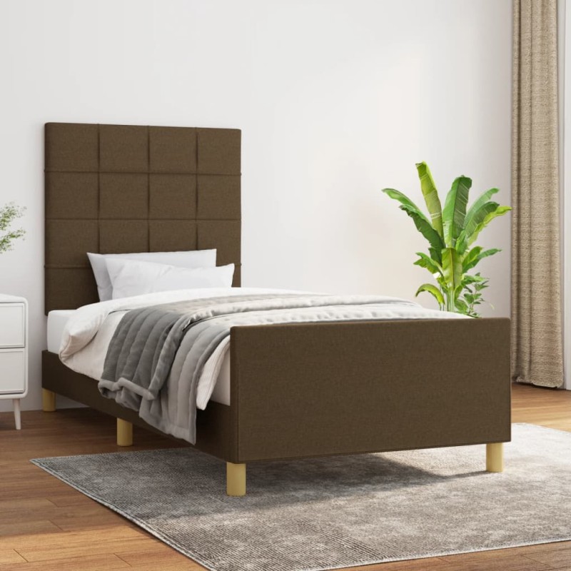 vidaXL Giroletto senza Materasso Marrone Scuro 90x190 cm Tessuto vidaXL Giroletto senza Materasso Marrone Scuro 90x190 cm Tessuto