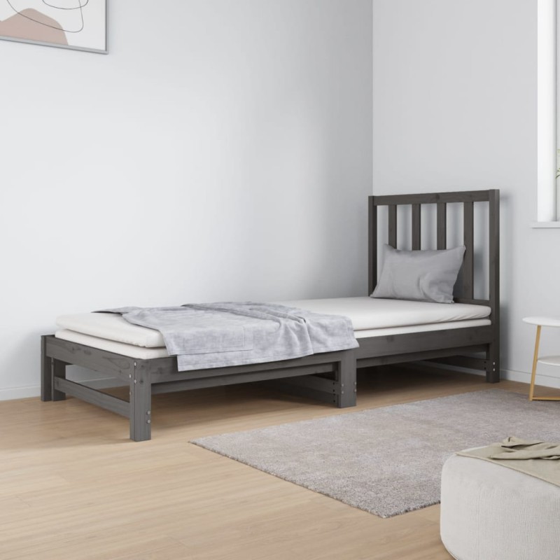 Dormeuse Estraibile Grigia 2x(90x190) cm Legno Massello di Pino Dormeuse Estraibile Grigia 2x(90x190) cm Legno Massello di Pino