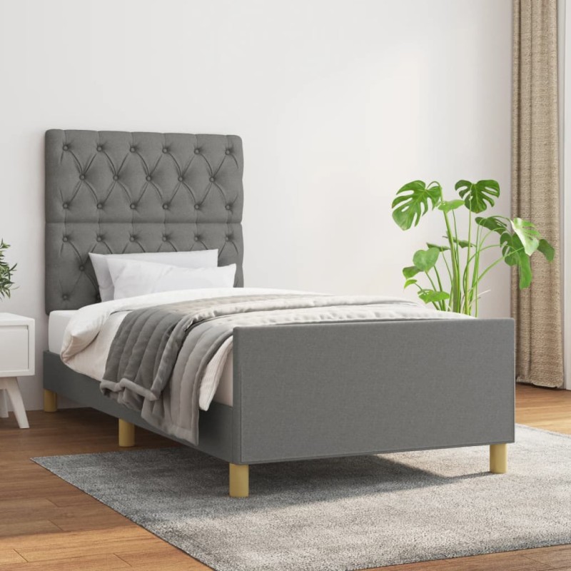 Giroletto con Testiera Grigio Scuro 80x200 cm in Tessuto Giroletto con Testiera Grigio Scuro 80x200 cm in Tessuto