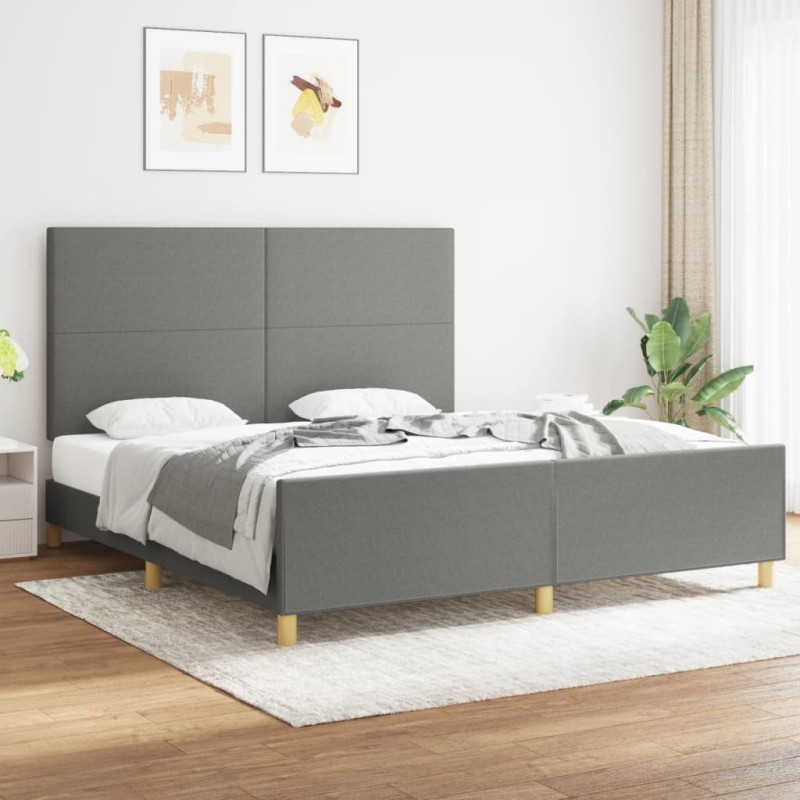 Giroletto con Testiera Grigio Scuro 180x200 cm in Tessuto Giroletto con Testiera Grigio Scuro 180x200 cm in Tessuto