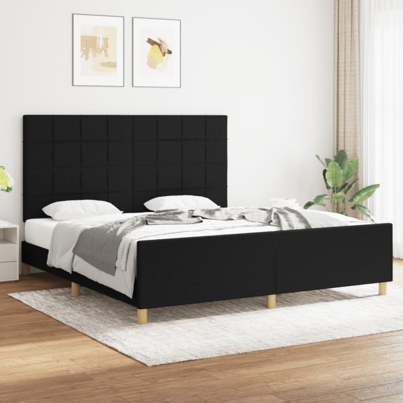 Giroletto con Testiera Nero 180x200 cm in Tessuto Giroletto con Testiera Nero 180x200 cm in Tessuto