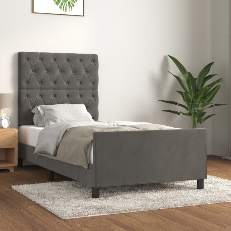 Giroletto con Testiera Grigio Scuro 80x200 cm in Velluto Giroletto con Testiera Grigio Scuro 80x200 cm in Velluto
