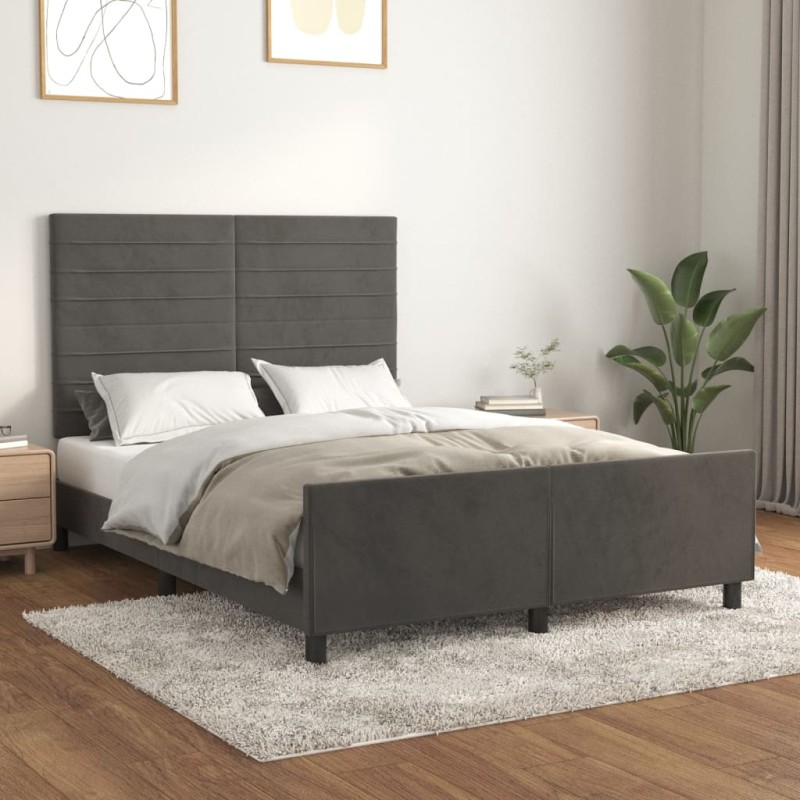 Giroletto con Testiera Grigio Scuro 140x190 cm in Velluto Giroletto con Testiera Grigio Scuro 140x190 cm in Velluto