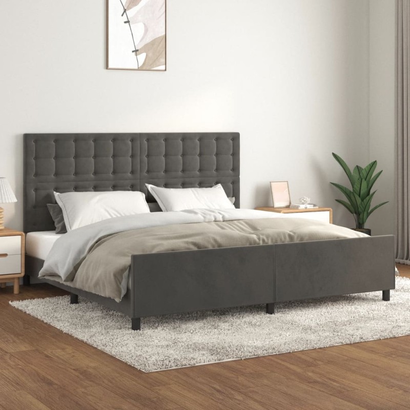 Giroletto con Testiera Grigio Scuro 200x200 cm in Velluto Giroletto con Testiera Grigio Scuro 200x200 cm in Velluto