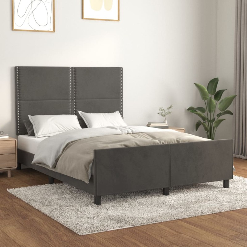 Giroletto con Testiera Grigio Scuro 140x200 cm in Velluto Giroletto con Testiera Grigio Scuro 140x200 cm in Velluto