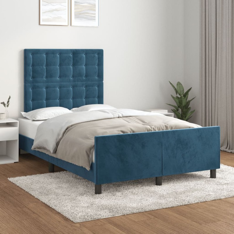 Giroletto con Testiera Blu Scuro 120x200 cm in Velluto Giroletto con Testiera Blu Scuro 120x200 cm in Velluto
