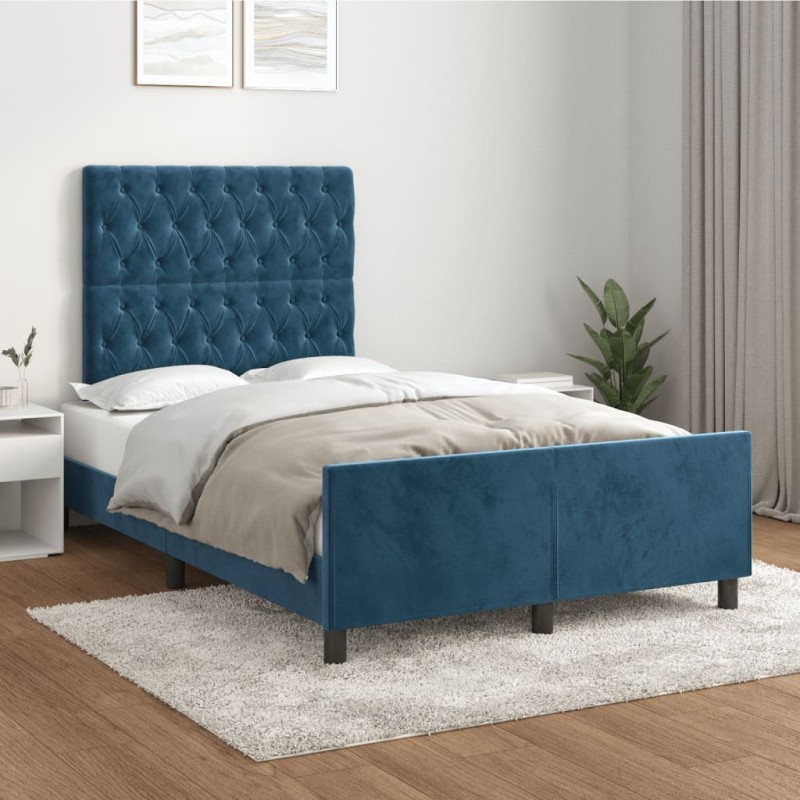 Giroletto con Testiera Blu Scuro 120x200 cm in Velluto
