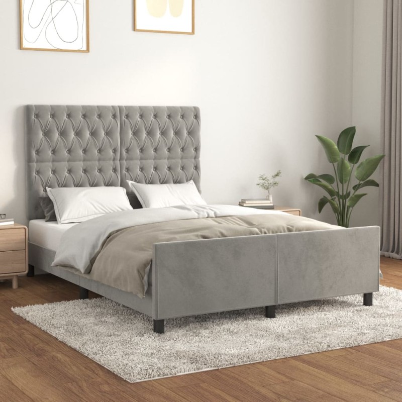 vidaXL Giroletto senza Materasso Grigio Chiaro 140x190 cm Velluto vidaXL Giroletto senza Materasso Grigio Chiaro 140x190 cm Velluto