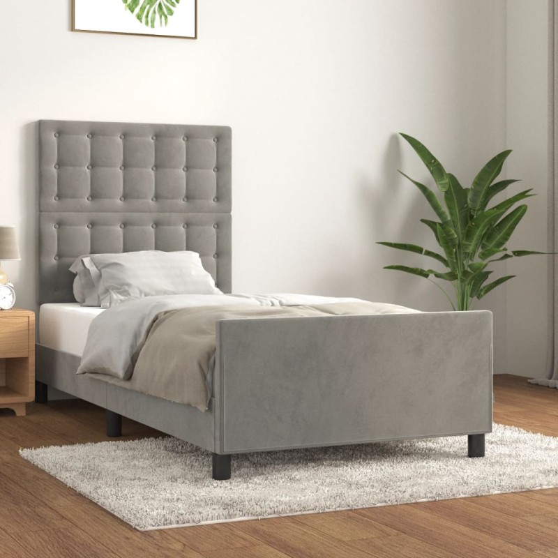 Giroletto con Testiera Grigio Chiaro 90x200 cm in Velluto Giroletto con Testiera Grigio Chiaro 90x200 cm in Velluto