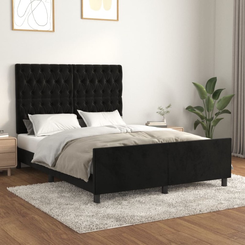 Giroletto con Testiera Nero 140x200 cm in Velluto Giroletto con Testiera Nero 140x200 cm in Velluto