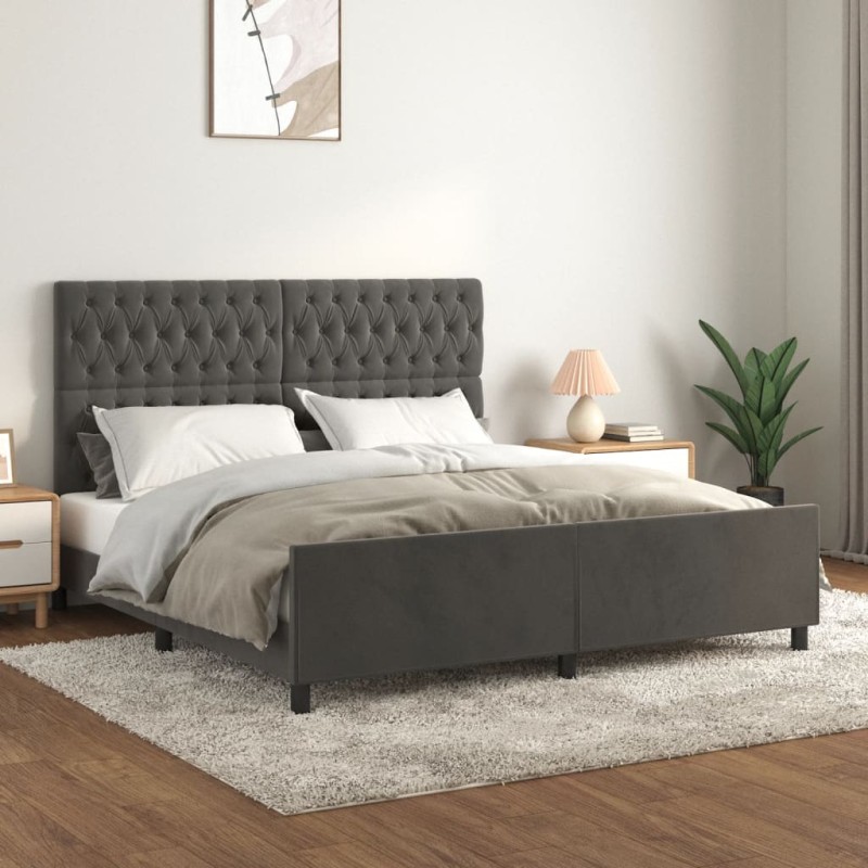 Giroletto con Testiera Grigio Scuro 180x200 cm in Velluto Giroletto con Testiera Grigio Scuro 180x200 cm in Velluto