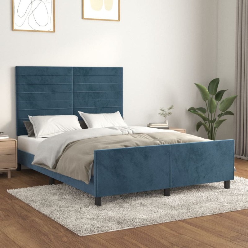 Giroletto con Testiera Blu Scuro 140x190 cm in Velluto Giroletto con Testiera Blu Scuro 140x190 cm in Velluto