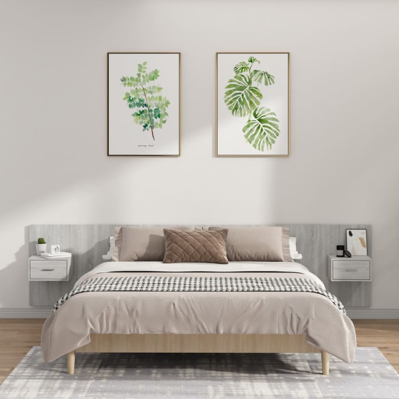 Testiera Letto con Comodini in Legno Multistrato Grigio Cemento Testiera Letto con Comodini in Legno Multistrato Grigio Cemento