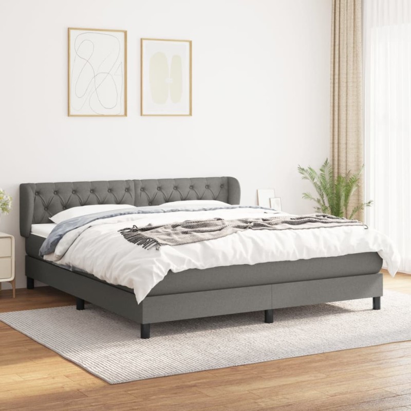 vidaXL Giroletto a Molle con Materasso Grigio Scuro 160x200 cm Tessuto