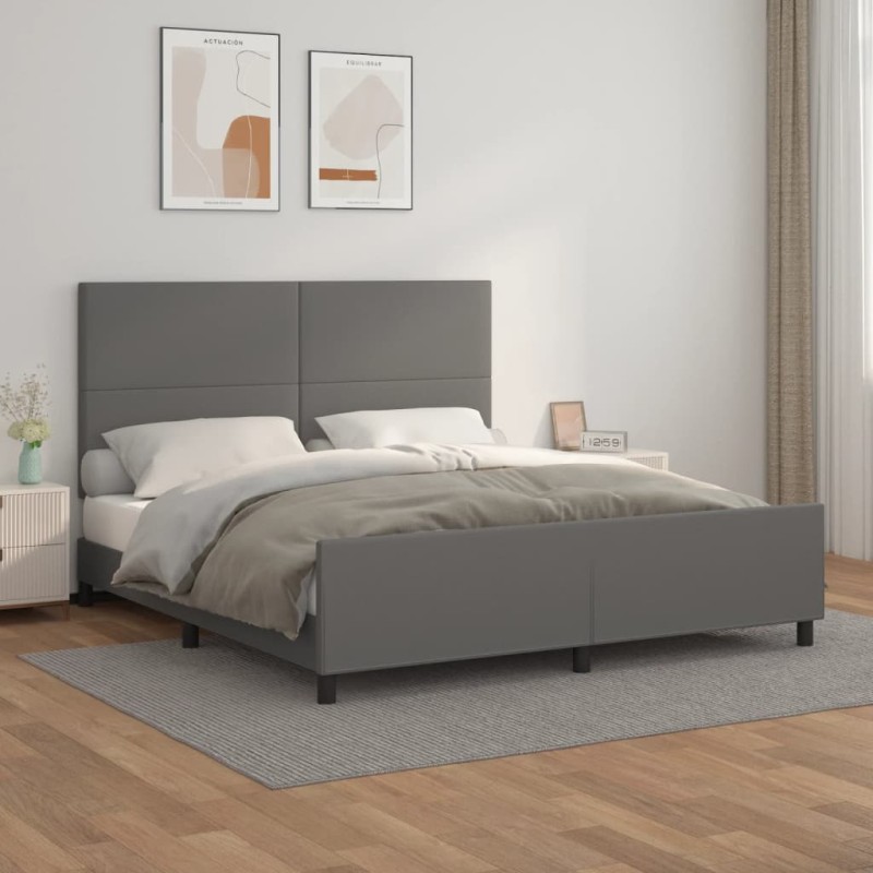 Giroletto con Testiera Grigio 160x200 cm in Similpelle Giroletto con Testiera Grigio 160x200 cm in Similpelle