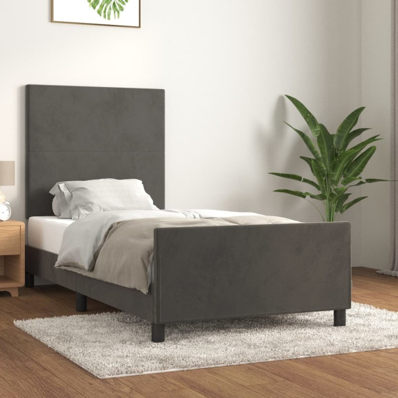 Giroletto con Testiera Grigio Scuro 90x200 cm in Velluto Giroletto con Testiera Grigio Scuro 90x200 cm in Velluto