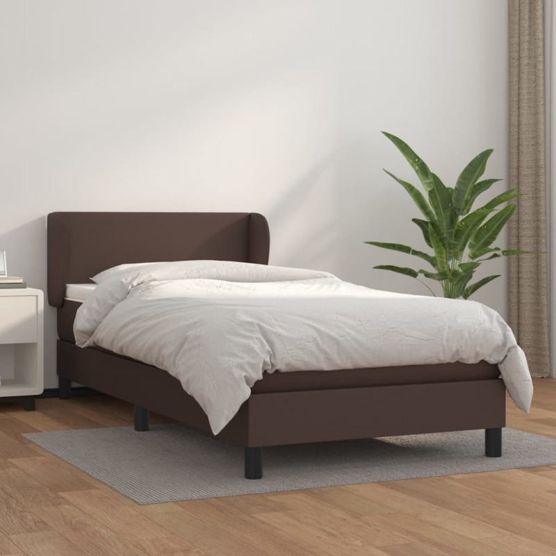 Giroletto a Molle con Materasso Marrone 90x200 cm in Similpelle