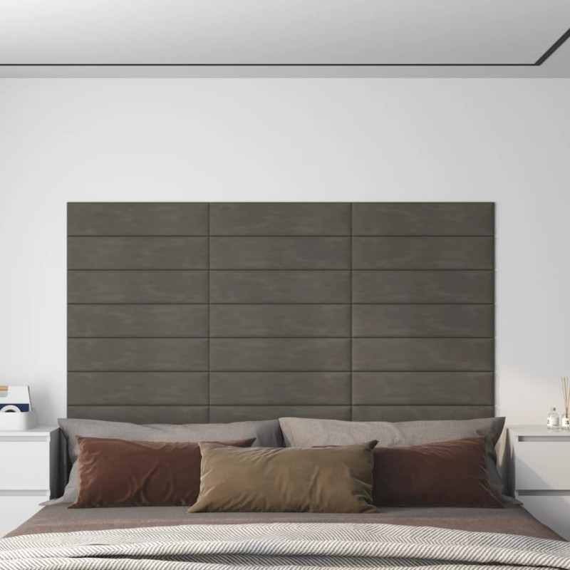 Pannelli Murali 12 pz Grigio Scuro 60x15 cm Velluto 1,08 m² Pannelli Murali 12 pz Grigio Scuro 60x15 cm Velluto 1,08 m²