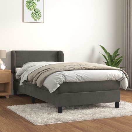 vidaXL Giroletto a Molle con Materasso Grigio Scuro 90x200 cm Velluto