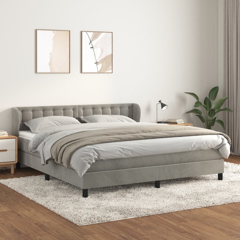 vidaXL Giroletto a Molle con Materasso Grigio Chiaro 160x200cm Velluto