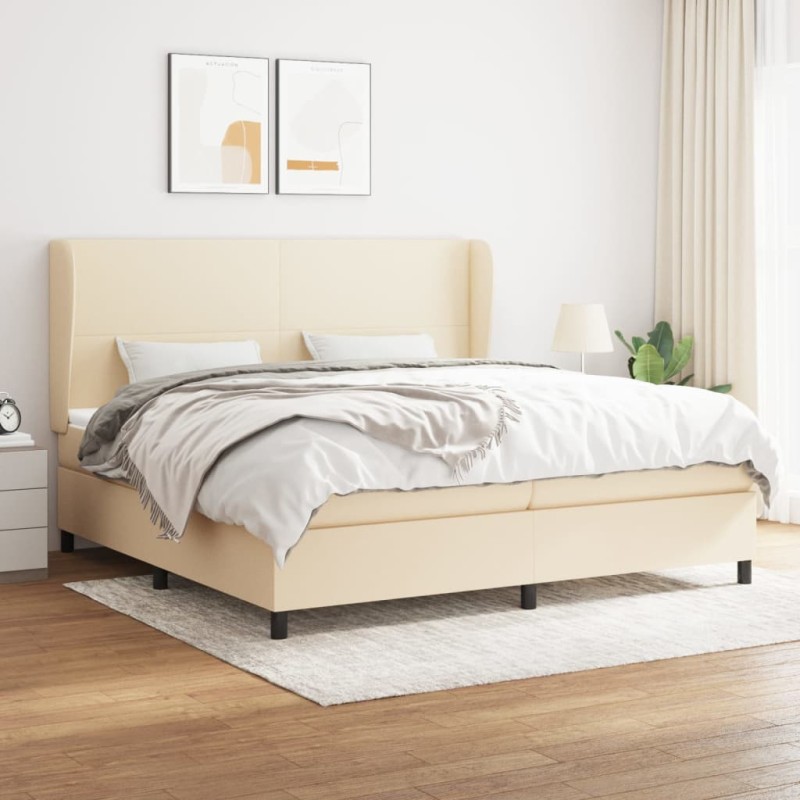 vidaXL Giroletto a Molle con Materasso Crema 200x200 cm in Tessuto