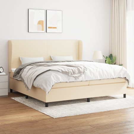 vidaXL Giroletto a Molle con Materasso Crema 200x200 cm in Tessuto